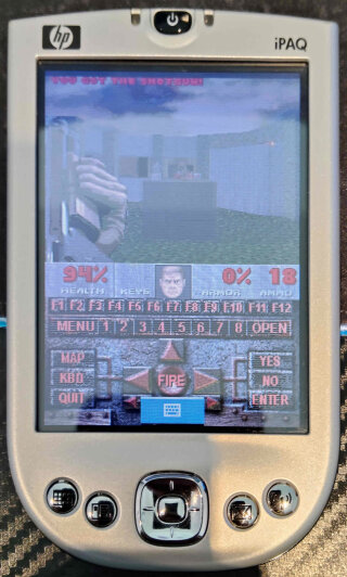 A Doom II demo playing on the iPAQ.